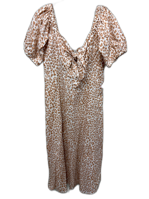 Kivari Size M White & Brown Linen Leopard Print Knot Detail A line Dress White & Brown / M