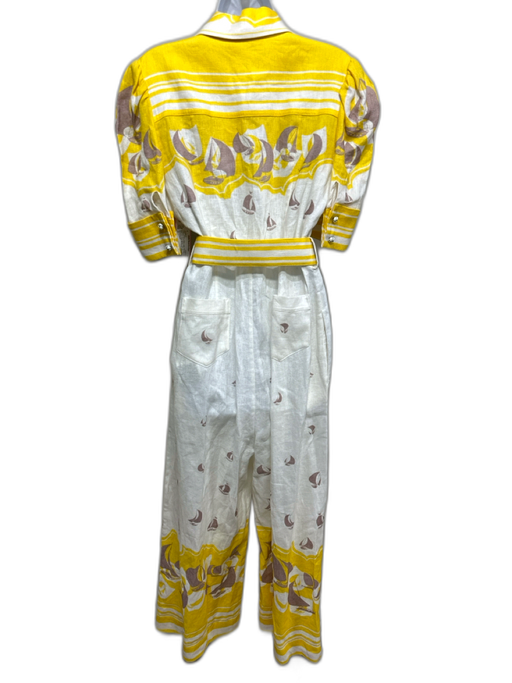 Zimmermann Size 3 White & yellow Linen Sailboats Collared Short Sleeve Jumpsuit White & yellow / 3