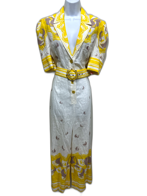 Zimmermann Size 3 White & yellow Linen Sailboats Collared Short Sleeve Jumpsuit White & yellow / 3