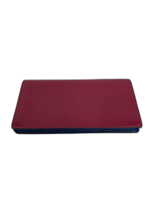 Fendi Berry Pink & Blue Saffiano Leather Flap Monster Long Wallets Berry Pink & Blue
