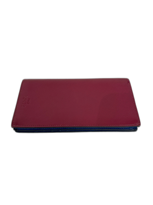 Fendi Berry Pink & Blue Saffiano Leather Flap Monster Long Wallets Berry Pink & Blue