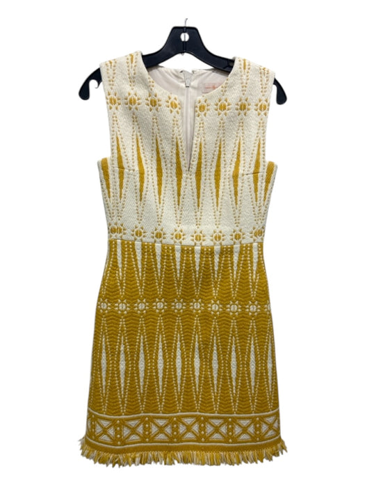 Tory Burch Size 0 Cream & Yellow Nylon & Polyester Fringe Tunic Neck Dress Cream & Yellow / 0