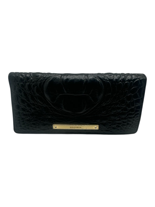 Brahmin Black Embossed Bi-Fold Gold Hardware Button Closure Wallets Black