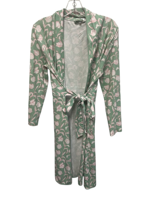 Lake Size XS Green, Orange, White Cotton Long Sleeve Floral Print Sash Robe Green, Orange, White / XS