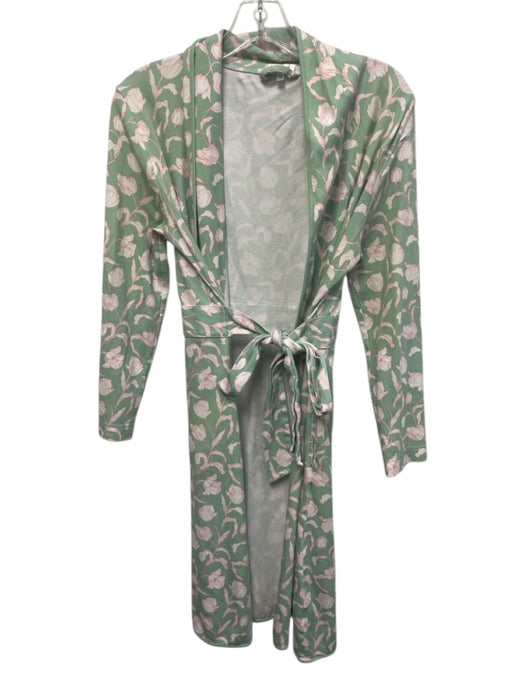 Lake Size XS Green, Orange, White Cotton Long Sleeve Floral Print Sash Robe Green, Orange, White / XS