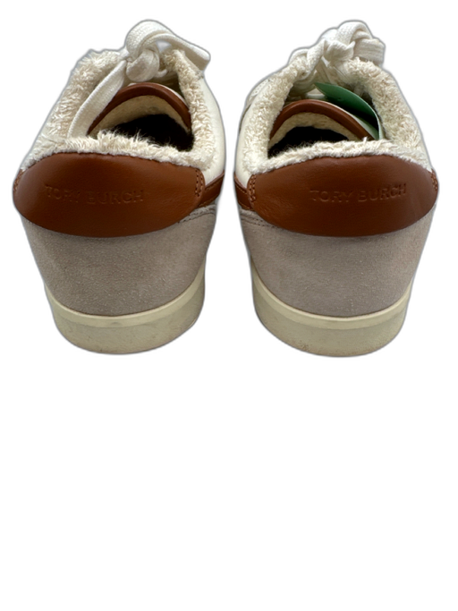 Tory Burch Shoe Size 6 White, Gray, Brown Suede & Leather Perforated Sneakers White, Gray, Brown / 6
