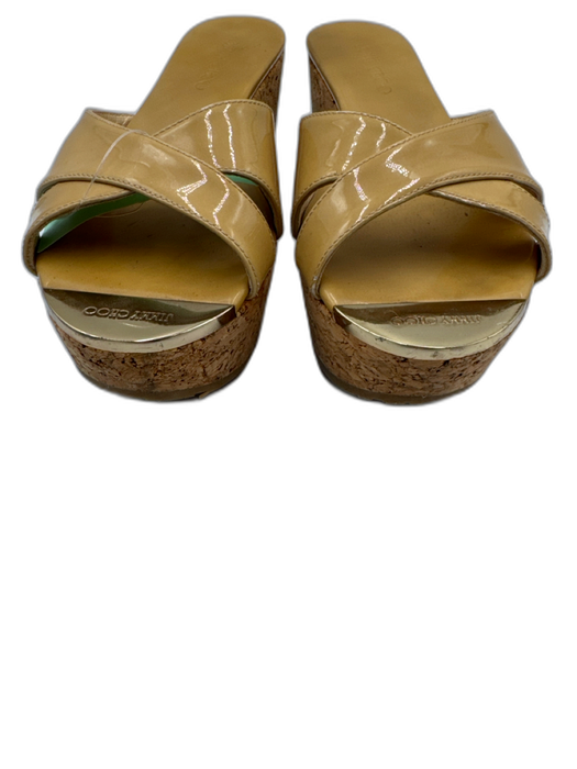 Jimmy Choo Shoe Size 36 Yellow & Brown Patent Leather Criss Cross Mule Sandals Yellow & Brown / 36