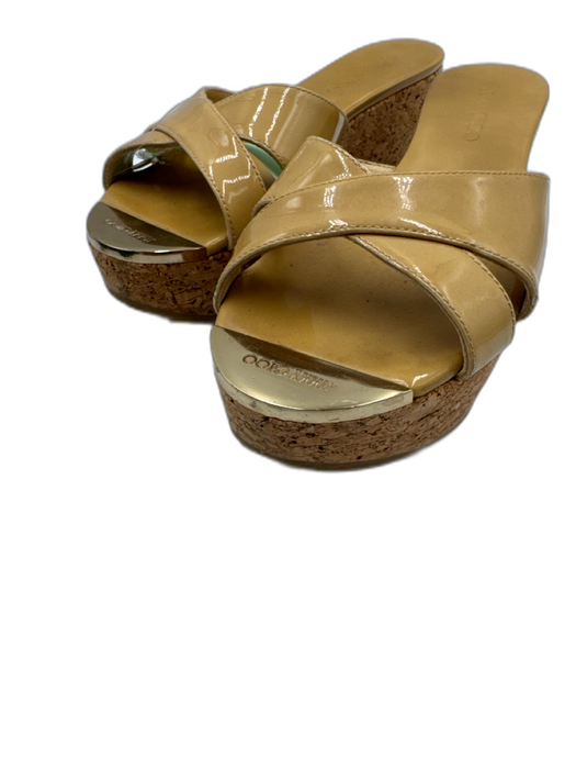 Jimmy Choo Shoe Size 36 Yellow & Brown Patent Leather Criss Cross Mule Sandals Yellow & Brown / 36