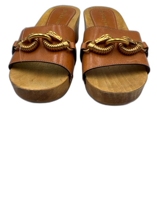 Tory Burch Shoe Size 5.5 Brown & Beige Leather Gold hardware Horsebit Clogs Brown & Beige / 5.5
