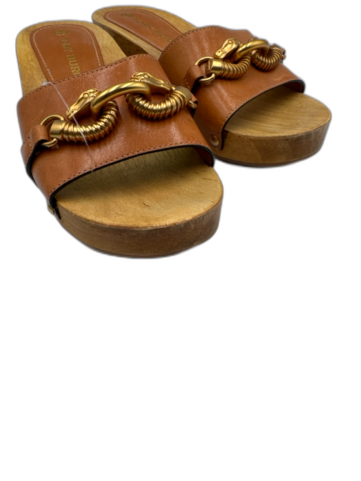 Tory Burch Shoe Size 5.5 Brown & Beige Leather Gold hardware Horsebit Clogs Brown & Beige / 5.5