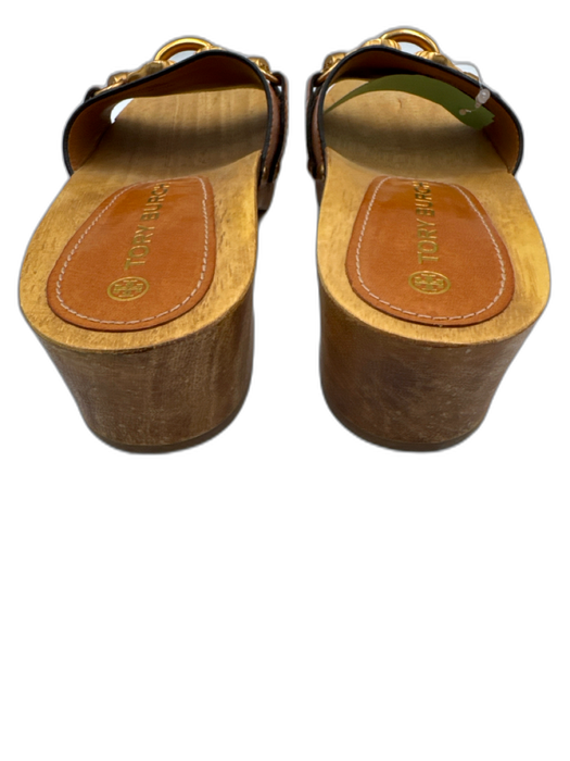 Tory Burch Shoe Size 5.5 Brown & Beige Leather Gold hardware Horsebit Clogs Brown & Beige / 5.5