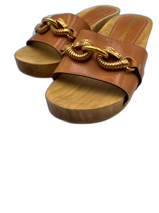 Tory Burch Shoe Size 5.5 Brown & Beige Leather Gold hardware Horsebit Clogs Brown & Beige / 5.5
