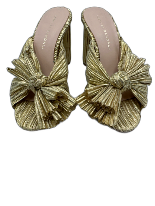 Loeffler Randall Shoe Size 5.5 Gold Textile Micropleat Crinkle Peep Toe Sandals Gold / 5.5