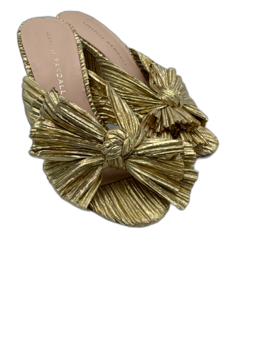 Loeffler Randall Shoe Size 5.5 Gold Textile Micropleat Crinkle Peep Toe Sandals Gold / 5.5