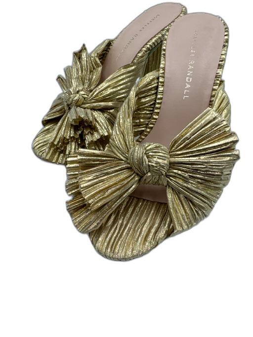 Loeffler Randall Shoe Size 5.5 Gold Textile Micropleat Crinkle Peep Toe Sandals Gold / 5.5