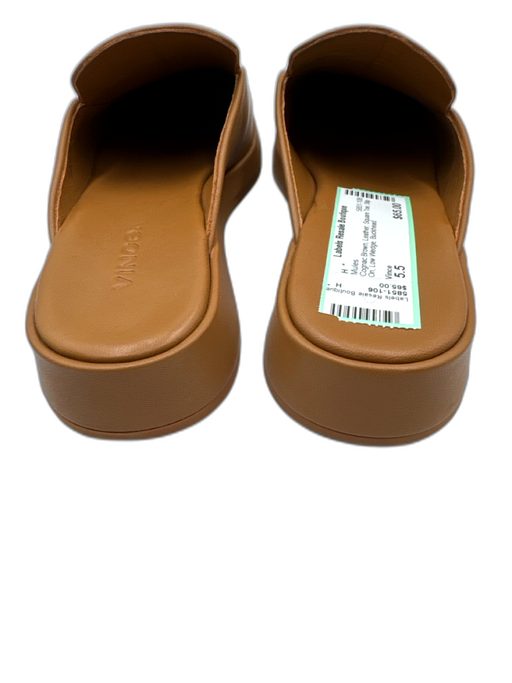 Vince Shoe Size 5.5 Cognac Brown Leather Square Toe Slip On Low Wedge Mules Cognac Brown / 5.5