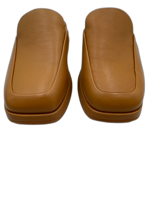 Vince Shoe Size 5.5 Cognac Brown Leather Square Toe Slip On Low Wedge Mules Cognac Brown / 5.5