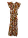 Cleobella Size XS Brown, White, Yellow Cotton Blend shirred detail Midi Dress Brown, White, Yellow / XS