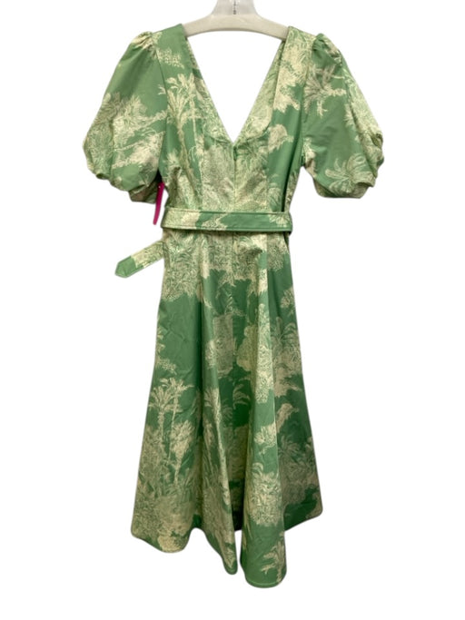 Mestiza New York Size 2 Green & Cream Tree Print Puff Sleeve Knee length Dress Green & Cream / 2