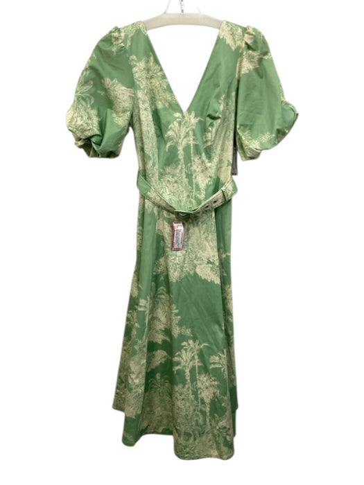 Mestiza New York Size 2 Green & Cream Tree Print Puff Sleeve Knee length Dress Green & Cream / 2
