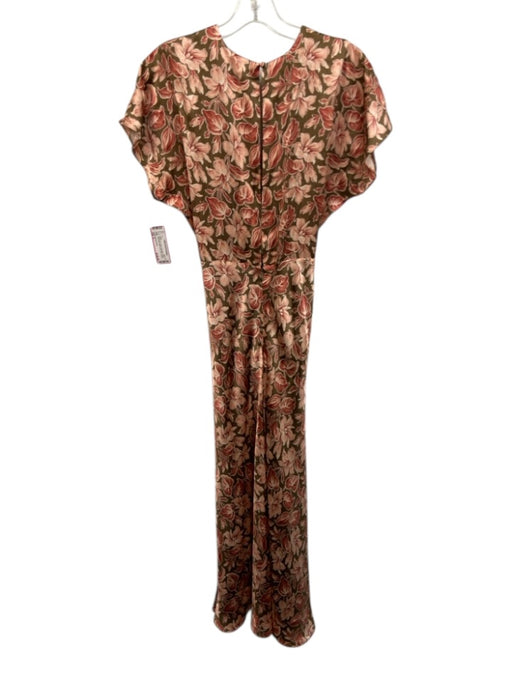 Veronica Beard Size 0 Brown, Red, Cream Silk Blend Floral Cap Sleeve Midi Dress Brown, Red, Cream / 0