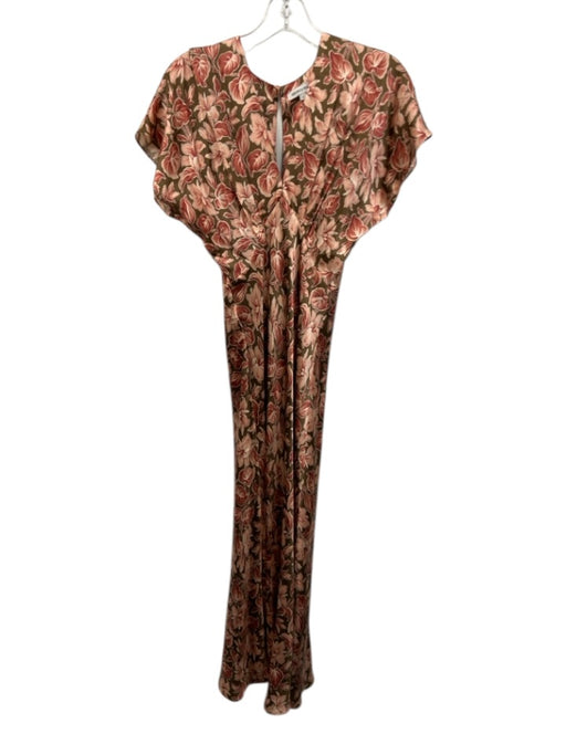 Veronica Beard Size 0 Brown, Red, Cream Silk Blend Floral Cap Sleeve Midi Dress Brown, Red, Cream / 0
