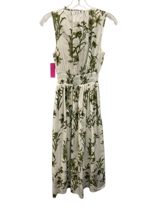 Hunter Bell Size XS White & Green Cotton Elastic Waist Floral Tie Neck Dress White & Green / XS