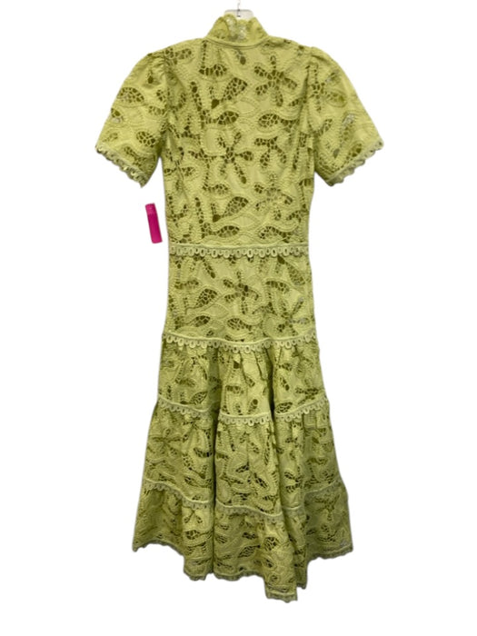 Alexis Size XXS Yellow Green Polyester Crochet Lace Button Down Mock Neck Dress Yellow Green / XXS