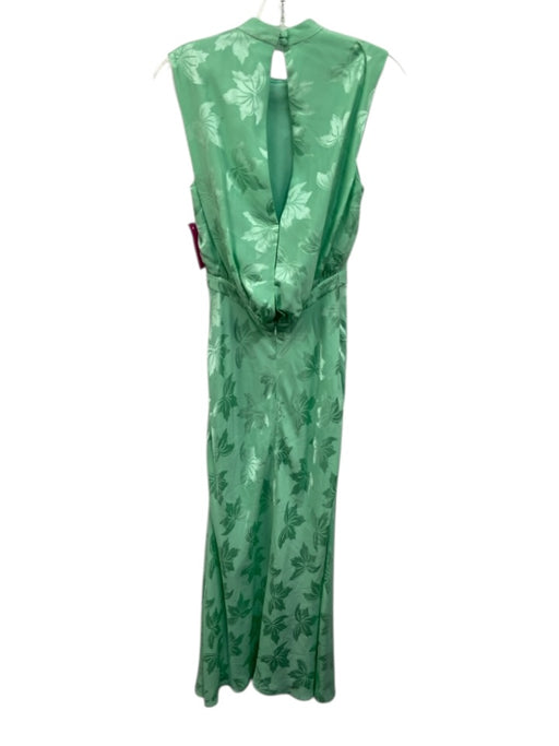 Saloni Size 2 Mint Green Silk Jacquard Leaves Mock Neck Maxi Dress Mint Green / 2