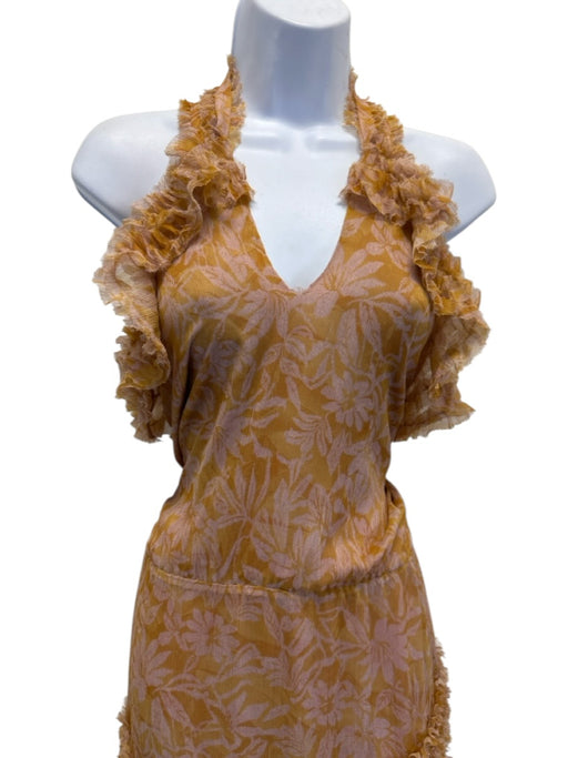 Alexis Size XS Orange & Purple Polyester Chiffon Overlay Abstract Floral Dress Orange & Purple / XS