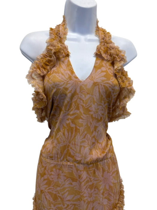 Alexis Size XS Orange & Purple Polyester Chiffon Overlay Abstract Floral Dress Orange & Purple / XS