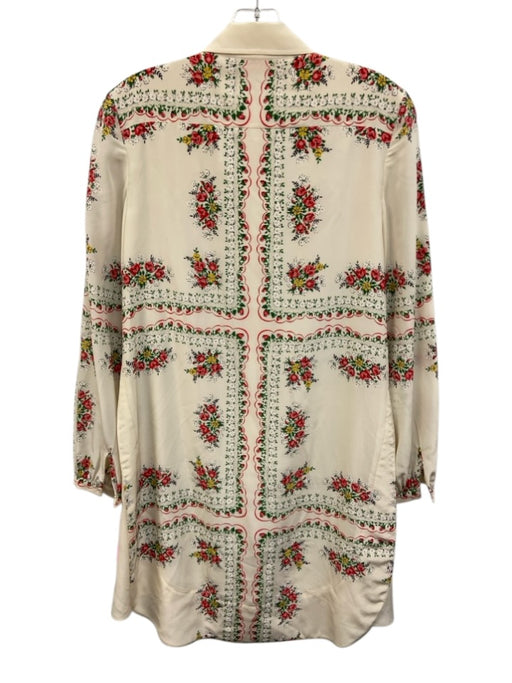Tory Burch Size 00 Cream, Green, Red Silk Pleated Floral Button Down Shirt Dress Cream, Green, Red / 00