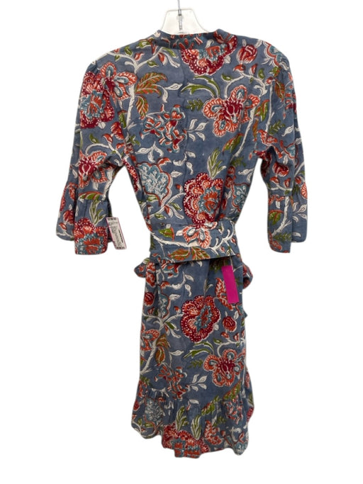 Perry Walker Size 1 Blue, Red, Green Block Printed Floral Fluted Sleeve Dress Blue, Red, Green / 1