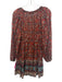 Ulla Johnson Size 2 Red & Teal Cotton Blend Abstract Floral Tie Neck Dress Red & Teal / 2