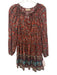 Ulla Johnson Size 2 Red & Teal Cotton Blend Abstract Floral Tie Neck Dress Red & Teal / 2