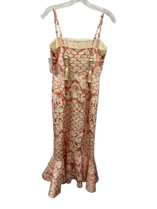 Alexis Size XS Cream & Red Cotton Metallic Thread Embroidered Fluted Hem Dress Cream & Red / XS