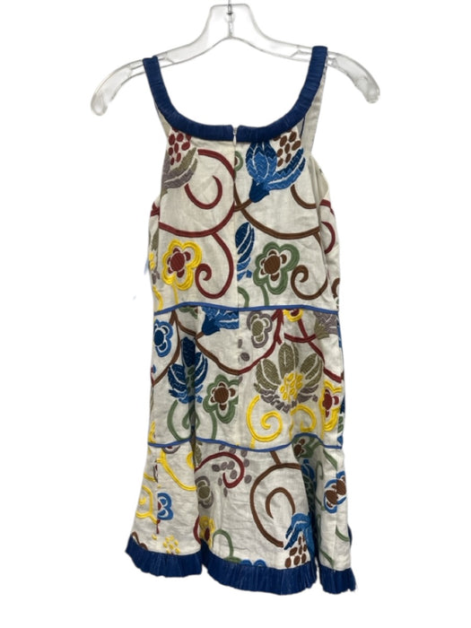 Alexis Size XS Blue, Yellow, Red Linen Sleeveless Embroidered Fringe Flare Dress Blue, Yellow, Red / XS
