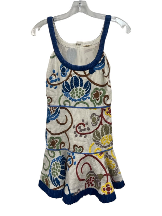 Alexis Size XS Blue, Yellow, Red Linen Sleeveless Embroidered Fringe Flare Dress Blue, Yellow, Red / XS