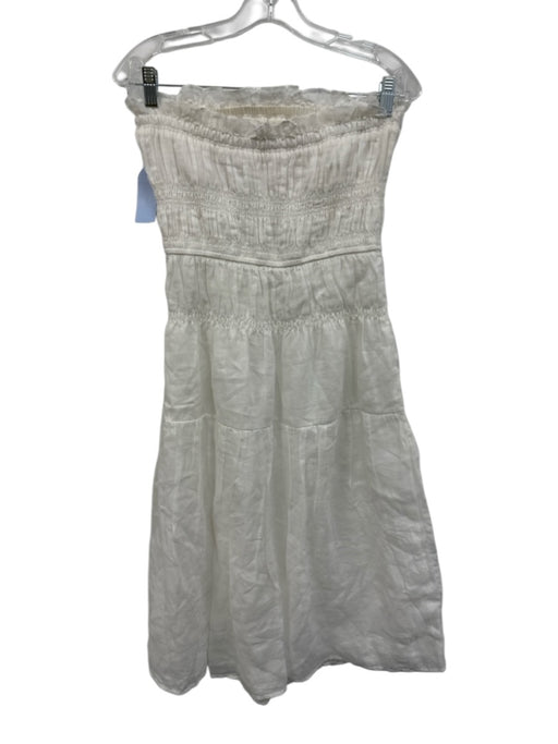 Frame Size XS White Ramie Spaghetti Strap Shirred Gathered Tiered Dress White / XS