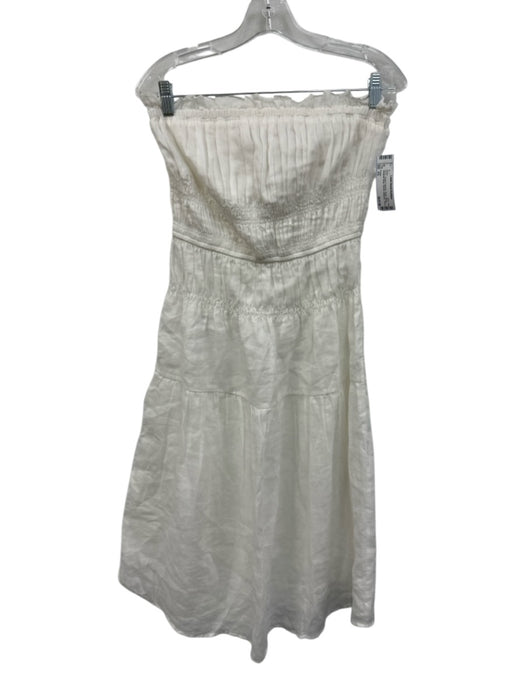 Frame Size XS White Ramie Spaghetti Strap Shirred Gathered Tiered Dress White / XS