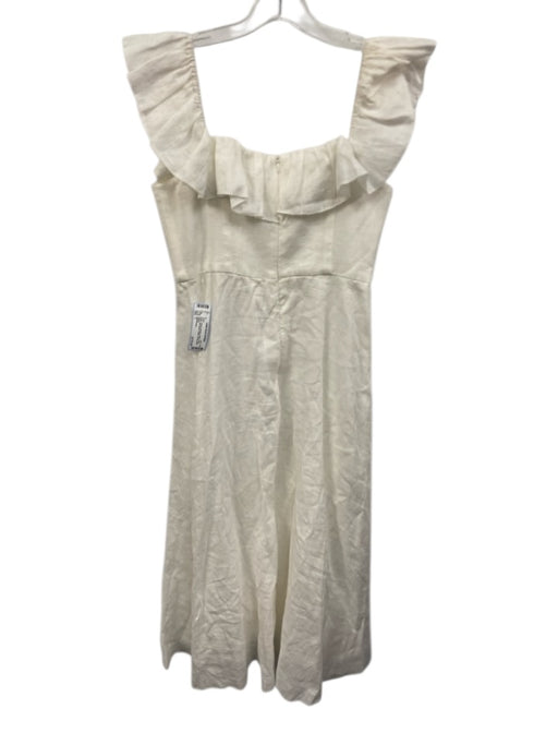 Zimmermann Size 1 White Linen Ruffle Cap Sleeve Elastic Boning Midi Dress White / 1