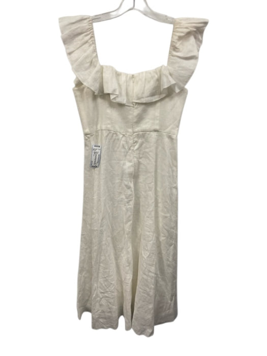 Zimmermann Size 1 White Linen Ruffle Cap Sleeve Elastic Boning Midi Dress White / 1