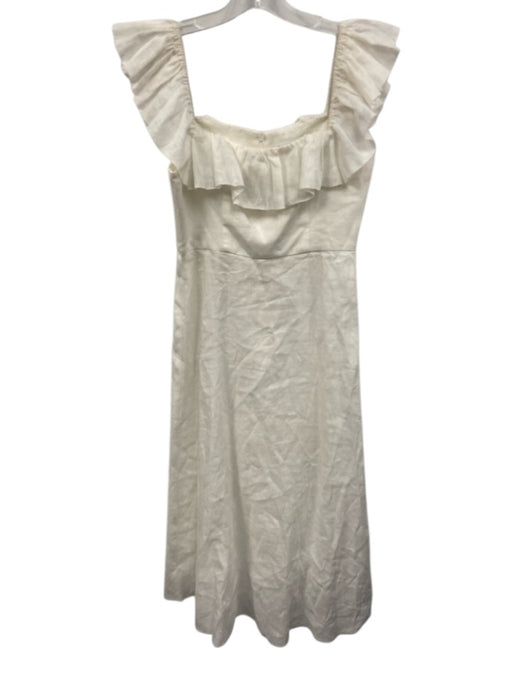 Zimmermann Size 1 White Linen Ruffle Cap Sleeve Elastic Boning Midi Dress White / 1