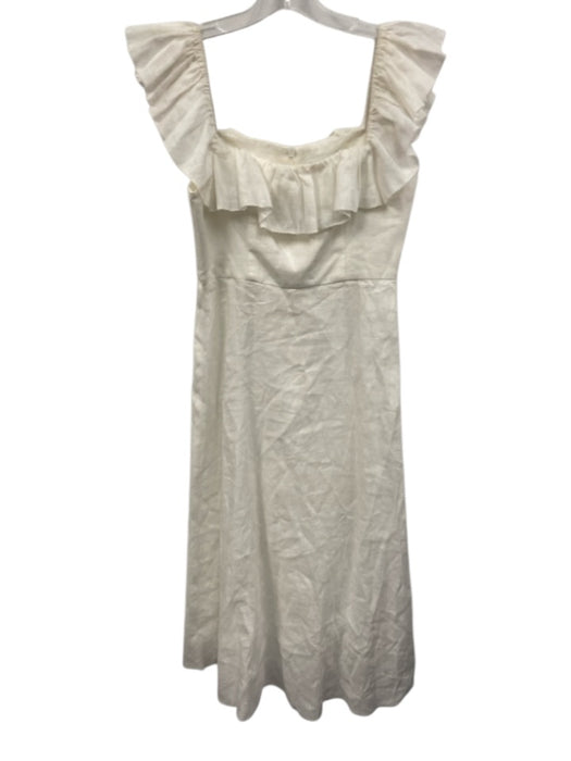 Zimmermann Size 1 White Linen Ruffle Cap Sleeve Elastic Boning Midi Dress White / 1