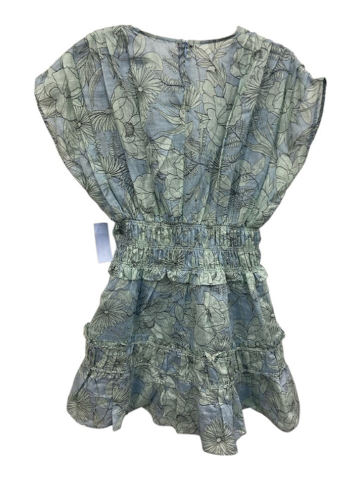 Alexis Size XS Blue & Green Flax Blend Cap Sleeve Floral Pleated Shirred Dress Blue & Green / XS
