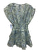 Alexis Size XS Blue & Green Flax Blend Cap Sleeve Floral Pleated Shirred Dress Blue & Green / XS