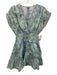 Alexis Size XS Blue & Green Flax Blend Cap Sleeve Floral Pleated Shirred Dress Blue & Green / XS