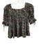 Ulla Johnson Size 0 Blue, Brown, Cream Silk Short Puff Sleeve Pleated Top Blue, Brown, Cream / 0