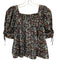 Ulla Johnson Size 0 Blue, Brown, Cream Silk Short Puff Sleeve Pleated Top Blue, Brown, Cream / 0