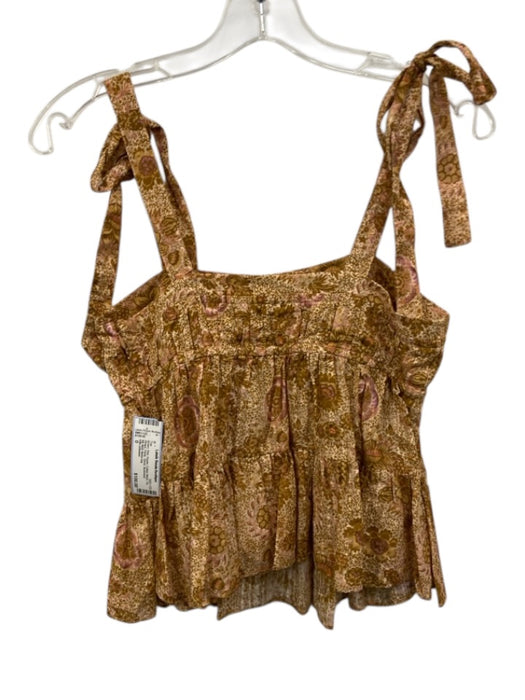Ulla Johnson Size 0 Brown, Pink, Purple Cotton Blend Tie Straps Floral Top Brown, Pink, Purple / 0
